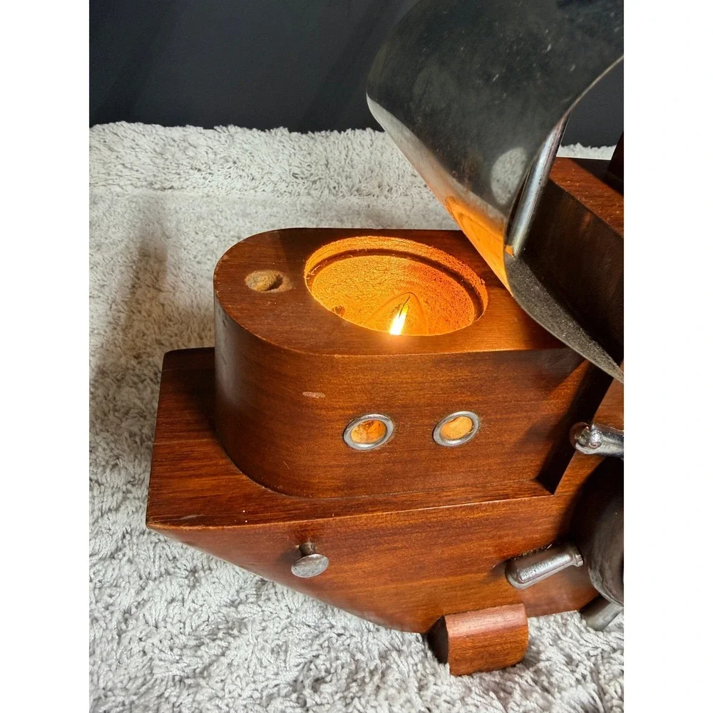 Vtg Metal Goods Model 811 Clipper Ship Clock Lamp Nautical Wood Chrome WORKING